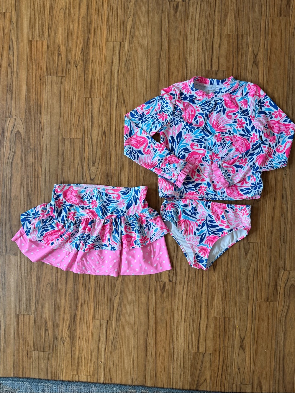 Girls Cynthia Rowley Two-Piece Rash Guard Swim Set in Pink & Blue
